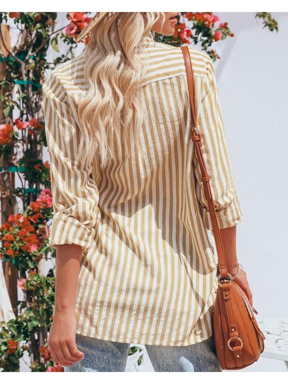 🆕Women's Yellow Long Sleeve Button Down V Neck Casual Imported Blouses Shirts - Picture 4 of 4